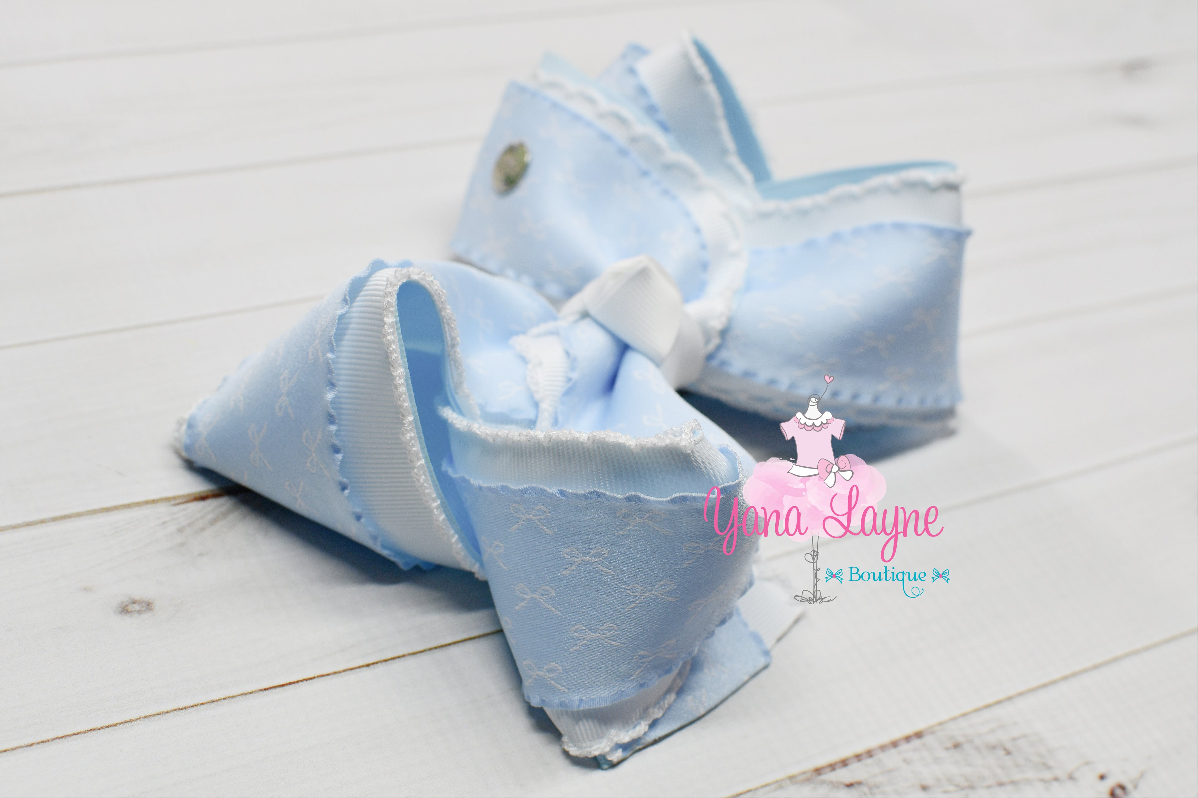 5 inches Light blue Triple layer boutique handmade hair bow