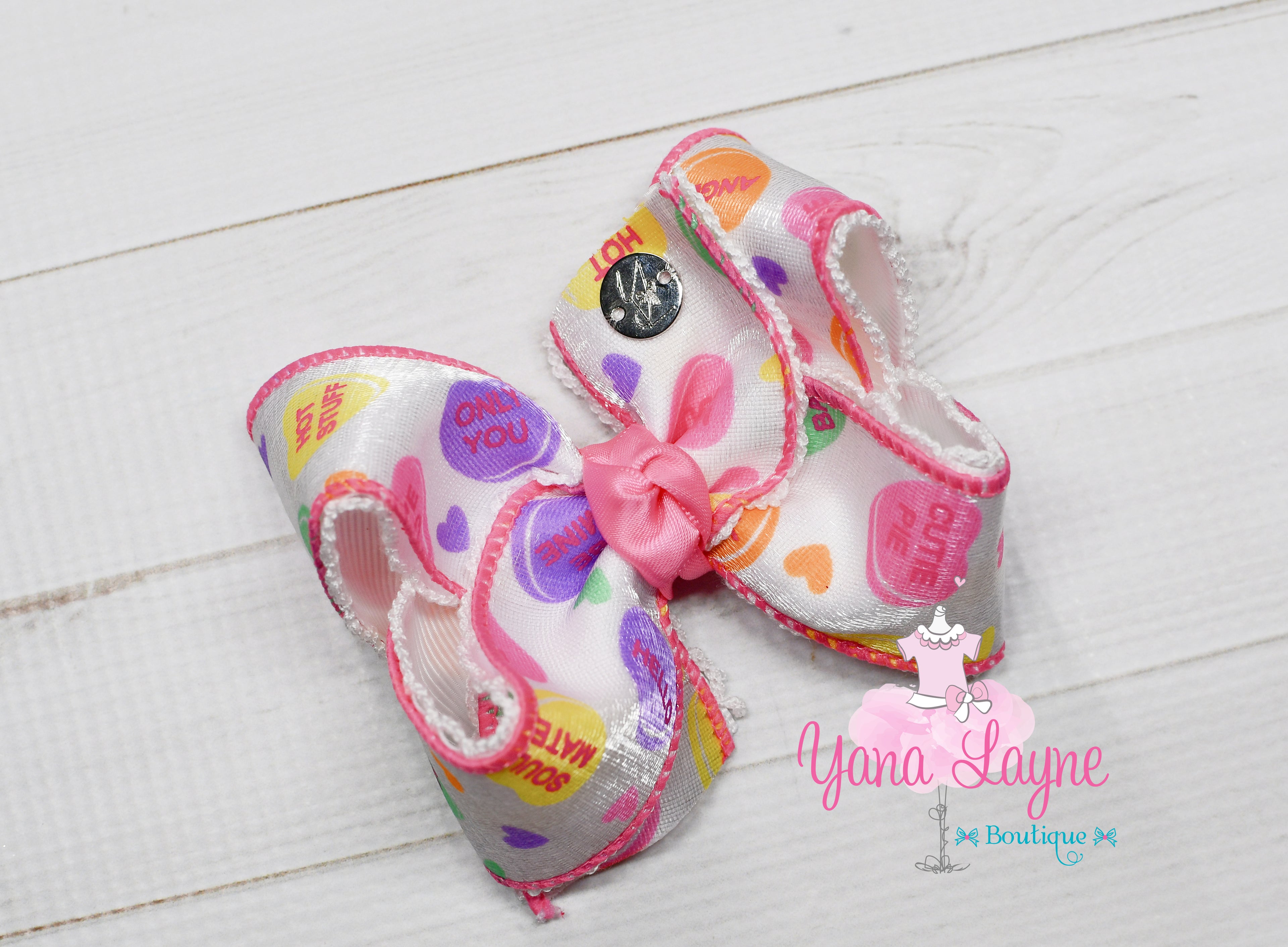 4 inches Valentines Heart conversation boutique handmade hair bow - double layer hair bow - not stiffened