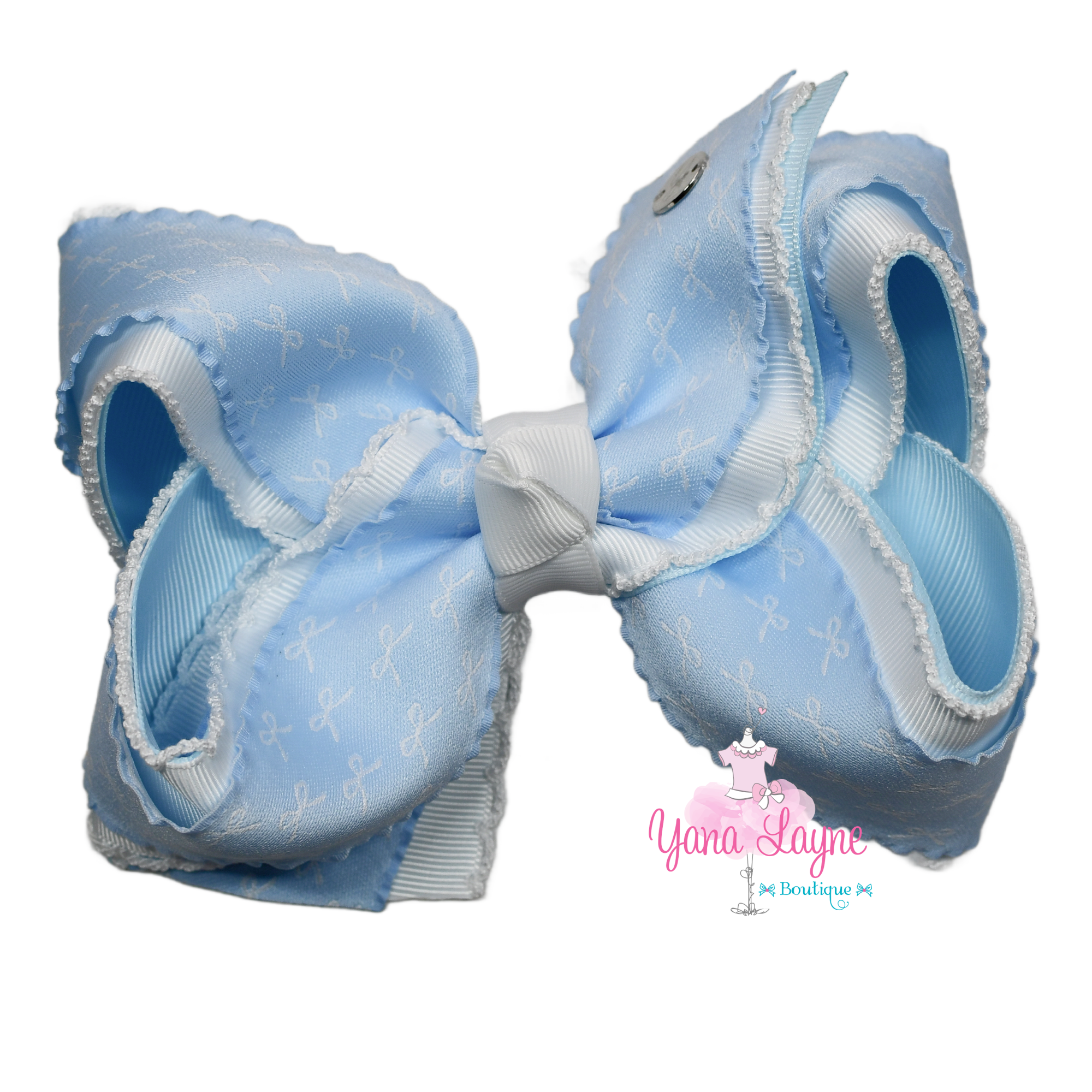 5 inches Light blue Triple layer boutique handmade hair bow