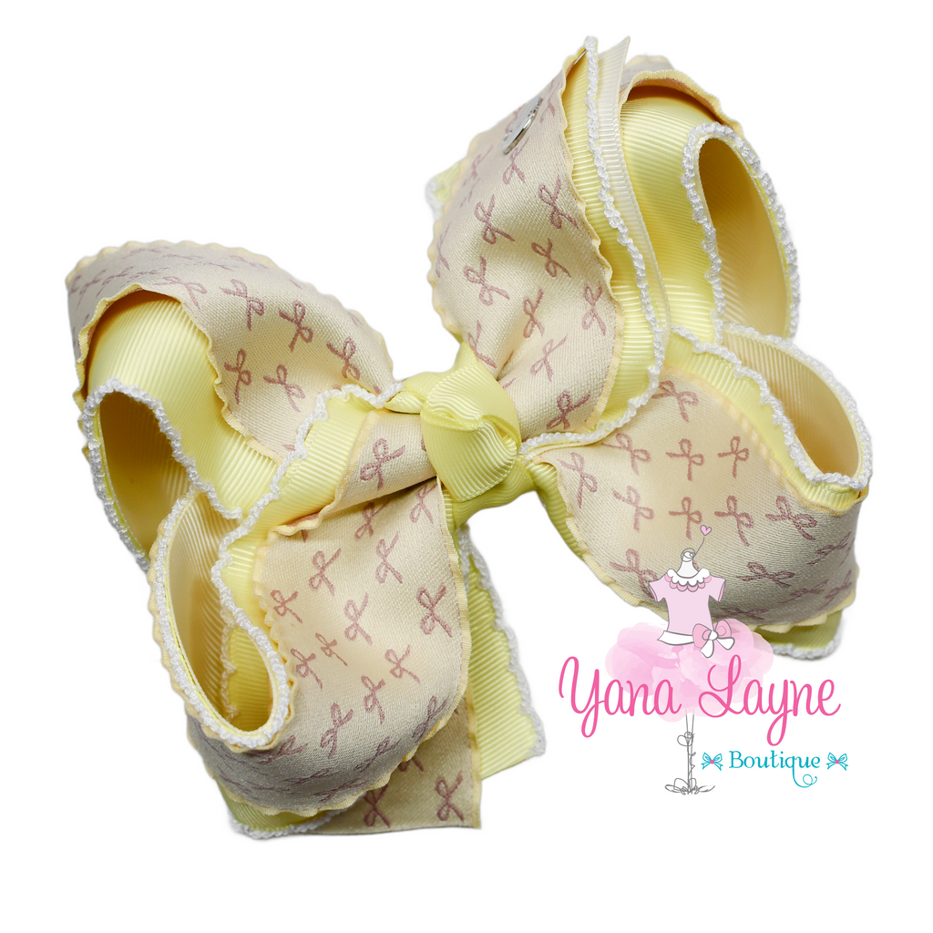 5 inches Light yellow Triple layer boutique handmade hair bow