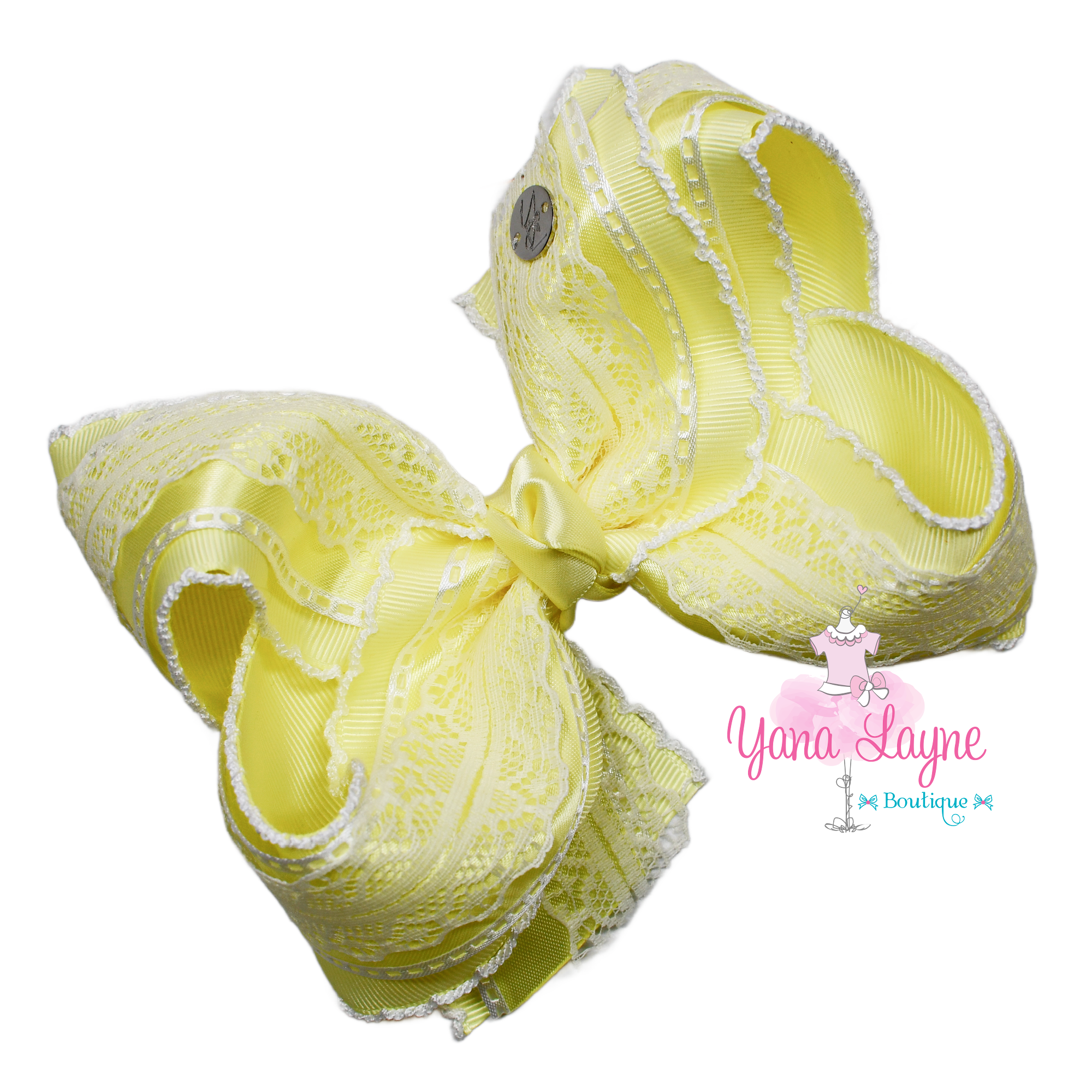 5-6 inches Light yellow Triple layer boutique handmade hair bow