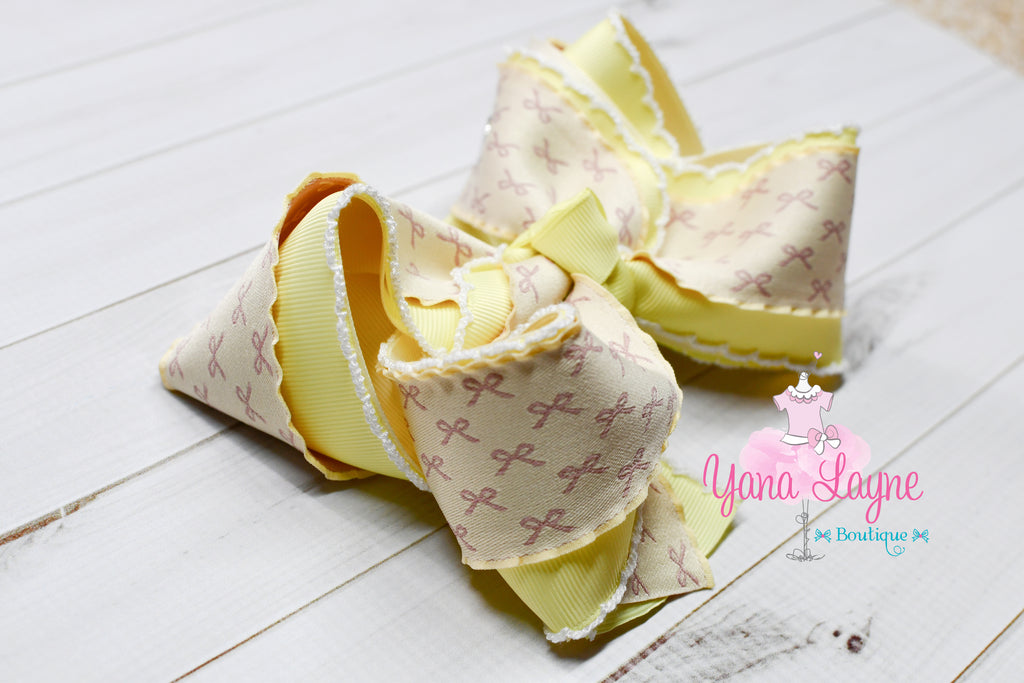 5 inches Light yellow Triple layer boutique handmade hair bow