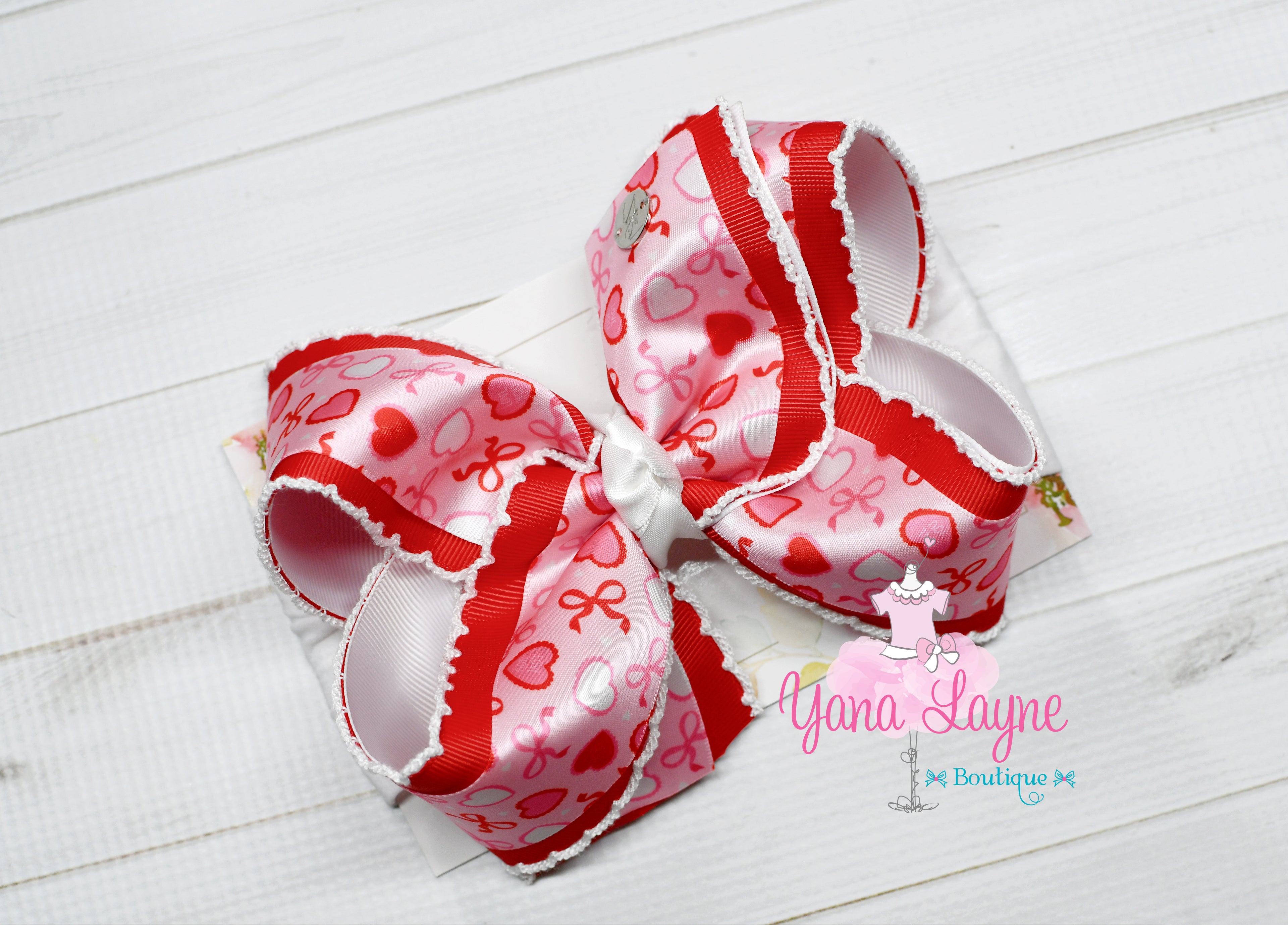 5 inches Valentines Triple layer boutique handmade hair bow